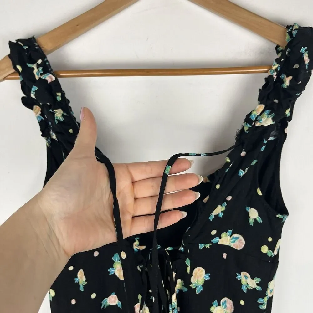 Free People Like A Lady Floral Print Ruffle Trim Mini Dress Black Womens Small​​